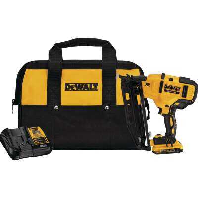 DEWALT 20V MAX XR Brushless 16-Gauge 2-1/2 In. Angled Cordless Finish Nailer Kit with 2.0 Ah Battery & Charger