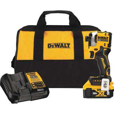 DEWALT ATOMIC 20V MAX Brushless 1/4 In. Cordless Impact Driver Kit with 5.0 Ah Battery & Charger