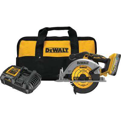 DEWALT 20V MAX XR Brushless 6-1/2 In. Cordless Circular Saw Kit with 5.0 Ah POWERSTACK Battery & Charger